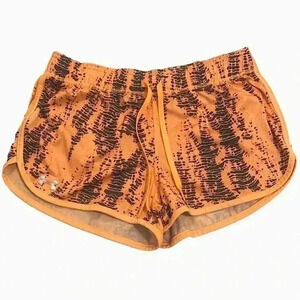 Small UNDER ARMOUR ABSTRACT ATHLETIC SHORTS ORANGE & BLACK HEAT GEAR